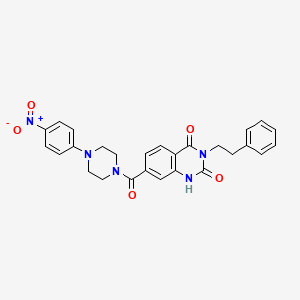 molecular formula C27H25N5O5 B11448567 7-(4-(4-nitrophenyl)piperazine-1-carbonyl)-3-phenethylquinazoline-2,4(1H,3H)-dione 