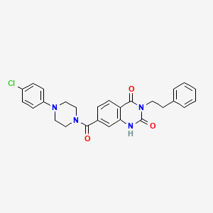 molecular formula C27H25ClN4O3 B11448615 7-(4-(4-chlorophenyl)piperazine-1-carbonyl)-3-phenethylquinazoline-2,4(1H,3H)-dione 