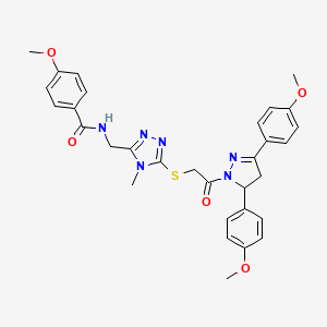 molecular formula C31H32N6O5S B11448827 N-((5-((2-(3,5-bis(4-methoxyphenyl)-4,5-dihydro-1H-pyrazol-1-yl)-2-oxoethyl)thio)-4-methyl-4H-1,2,4-triazol-3-yl)methyl)-4-methoxybenzamide 