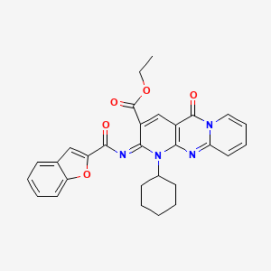 molecular formula C29H26N4O5 B11448842 ethyl 6-(1-benzofuran-2-carbonylimino)-7-cyclohexyl-2-oxo-1,7,9-triazatricyclo[8.4.0.03,8]tetradeca-3(8),4,9,11,13-pentaene-5-carboxylate 