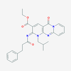 molecular formula C27H28N4O4 B11448868 ethyl 7-(2-methylpropyl)-2-oxo-6-(3-phenylpropanoylimino)-1,7,9-triazatricyclo[8.4.0.03,8]tetradeca-3(8),4,9,11,13-pentaene-5-carboxylate 