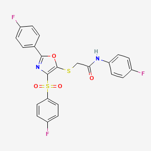 molecular formula C23H15F3N2O4S2 B11448874 2-{[4-(4-fluorobenzenesulfonyl)-2-(4-fluorophenyl)-1,3-oxazol-5-yl]sulfanyl}-N-(4-fluorophenyl)acetamide 