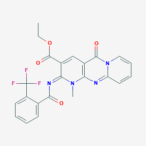 molecular formula C23H17F3N4O4 B11448947 ethyl 7-methyl-2-oxo-6-[2-(trifluoromethyl)benzoyl]imino-1,7,9-triazatricyclo[8.4.0.03,8]tetradeca-3(8),4,9,11,13-pentaene-5-carboxylate 