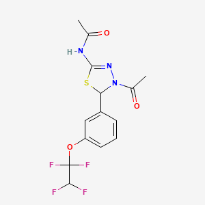 molecular formula C14H13F4N3O3S B11449146 N-{4-acetyl-5-[3-(1,1,2,2-tetrafluoroethoxy)phenyl]-4,5-dihydro-1,3,4-thiadiazol-2-yl}acetamide 