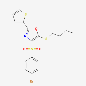 molecular formula C17H16BrNO3S3 B11449205 4-((4-Bromophenyl)sulfonyl)-5-(butylthio)-2-(thiophen-2-yl)oxazole 