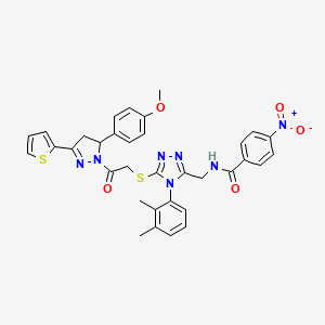 molecular formula C34H31N7O5S2 B11449322 N-{[4-(2,3-Dimethylphenyl)-5-({2-[5-(4-methoxyphenyl)-3-(thiophen-2-YL)-4,5-dihydro-1H-pyrazol-1-YL]-2-oxoethyl}sulfanyl)-4H-1,2,4-triazol-3-YL]methyl}-4-nitrobenzamide 