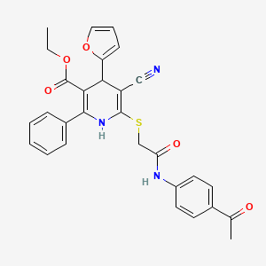 molecular formula C29H25N3O5S B11449350 Ethyl 6-({2-[(4-acetylphenyl)amino]-2-oxoethyl}sulfanyl)-5-cyano-4-(furan-2-yl)-2-phenyl-1,4-dihydropyridine-3-carboxylate 