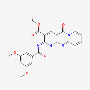 molecular formula C24H22N4O6 B11449494 ethyl 6-(3,5-dimethoxybenzoyl)imino-7-methyl-2-oxo-1,7,9-triazatricyclo[8.4.0.03,8]tetradeca-3(8),4,9,11,13-pentaene-5-carboxylate 