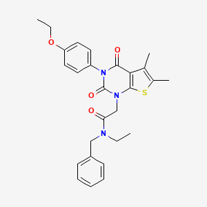 molecular formula C27H29N3O4S B11449560 N-benzyl-2-(3-(4-ethoxyphenyl)-5,6-dimethyl-2,4-dioxo-3,4-dihydrothieno[2,3-d]pyrimidin-1(2H)-yl)-N-ethylacetamide 