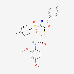 molecular formula C26H23FN2O6S2 B11449576 N-(2,4-dimethoxyphenyl)-2-({2-(4-fluorophenyl)-4-[(4-methylphenyl)sulfonyl]-1,3-oxazol-5-yl}sulfanyl)acetamide 