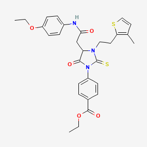 molecular formula C29H31N3O5S2 B11449651 Ethyl 4-(4-{2-[(4-ethoxyphenyl)amino]-2-oxoethyl}-3-[2-(3-methylthiophen-2-yl)ethyl]-5-oxo-2-thioxoimidazolidin-1-yl)benzoate 