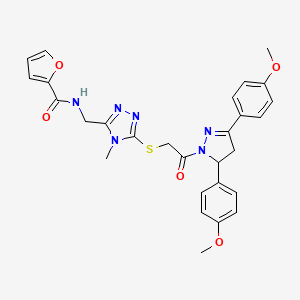 molecular formula C28H28N6O5S B11449687 N-{[5-({2-[3,5-Bis(4-methoxyphenyl)-4,5-dihydro-1H-pyrazol-1-YL]-2-oxoethyl}sulfanyl)-4-methyl-4H-1,2,4-triazol-3-YL]methyl}furan-2-carboxamide 