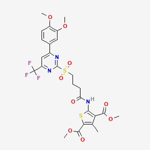 molecular formula C26H26F3N3O9S2 B11449795 Dimethyl 5-[(4-{[4-(3,4-dimethoxyphenyl)-6-(trifluoromethyl)pyrimidin-2-yl]sulfonyl}butanoyl)amino]-3-methylthiophene-2,4-dicarboxylate 