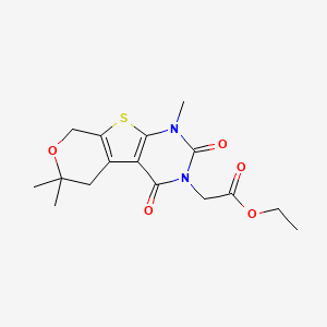 molecular formula C16H20N2O5S B11449942 ethyl 2-(6,12,12-trimethyl-3,5-dioxo-11-oxa-8-thia-4,6-diazatricyclo[7.4.0.02,7]trideca-1(9),2(7)-dien-4-yl)acetate 