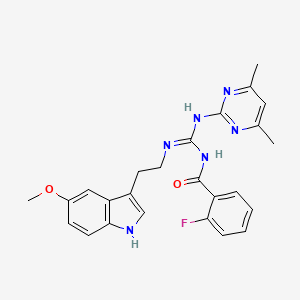 molecular formula C25H25FN6O2 B11449993 N-[(E)-[(4,6-dimethylpyrimidin-2-yl)amino]{[2-(5-methoxy-1H-indol-3-yl)ethyl]amino}methylidene]-2-fluorobenzamide 