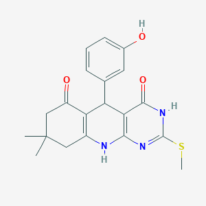 molecular formula C20H21N3O3S B11450049 5-(3-hydroxyphenyl)-8,8-dimethyl-2-(methylsulfanyl)-5,8,9,10-tetrahydropyrimido[4,5-b]quinoline-4,6(3H,7H)-dione 