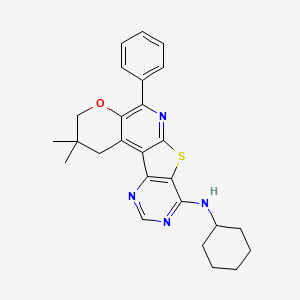molecular formula C26H28N4OS B11450090 N-cyclohexyl-4,4-dimethyl-8-phenyl-6-oxa-11-thia-9,14,16-triazatetracyclo[8.7.0.02,7.012,17]heptadeca-1,7,9,12(17),13,15-hexaen-13-amine 