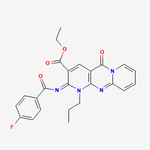 molecular formula C24H21FN4O4 B11450101 ethyl 6-(4-fluorobenzoyl)imino-2-oxo-7-propyl-1,7,9-triazatricyclo[8.4.0.03,8]tetradeca-3(8),4,9,11,13-pentaene-5-carboxylate 