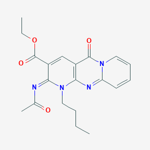 molecular formula C20H22N4O4 B11450131 ethyl 6-acetylimino-7-butyl-2-oxo-1,7,9-triazatricyclo[8.4.0.03,8]tetradeca-3(8),4,9,11,13-pentaene-5-carboxylate 