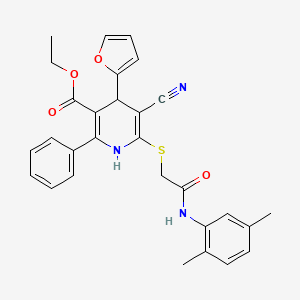 molecular formula C29H27N3O4S B11450349 Ethyl 5-cyano-6-({2-[(2,5-dimethylphenyl)amino]-2-oxoethyl}sulfanyl)-4-(furan-2-yl)-2-phenyl-1,4-dihydropyridine-3-carboxylate 