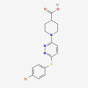 molecular formula C16H16BrN3O2S B11450526 1-{6-[(4-Bromophenyl)sulfanyl]pyridazin-3-yl}piperidine-4-carboxylic acid 