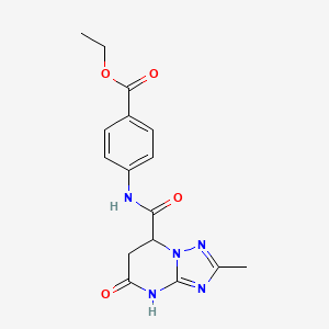 molecular formula C16H17N5O4 B11450581 Ethyl 4-{[(2-methyl-5-oxo-4,5,6,7-tetrahydro[1,2,4]triazolo[1,5-a]pyrimidin-7-yl)carbonyl]amino}benzoate 