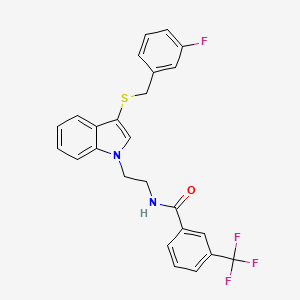 molecular formula C25H20F4N2OS B11450601 N-(2-(3-((3-fluorobenzyl)thio)-1H-indol-1-yl)ethyl)-3-(trifluoromethyl)benzamide 