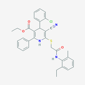 molecular formula C32H30ClN3O3S B11450887 Ethyl 4-(2-chlorophenyl)-5-cyano-6-({2-[(2-ethyl-6-methylphenyl)amino]-2-oxoethyl}sulfanyl)-2-phenyl-1,4-dihydropyridine-3-carboxylate 