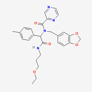 molecular formula C27H30N4O5 B11450920 N-(1,3-benzodioxol-5-ylmethyl)-N-[2-[(3-ethoxypropyl)amino]-1-(4-methylphenyl)-2-oxoethyl]pyrazine-2-carboxamide 