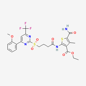 molecular formula C25H25F3N4O7S2 B11450953 Ethyl 5-carbamoyl-2-[(4-{[4-(2-methoxyphenyl)-6-(trifluoromethyl)pyrimidin-2-yl]sulfonyl}butanoyl)amino]-4-methylthiophene-3-carboxylate 