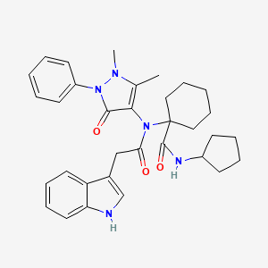molecular formula C33H39N5O3 B11450968 N-cyclopentyl-1-[(1,5-dimethyl-3-oxo-2-phenyl-2,3-dihydro-1H-pyrazol-4-yl)(1H-indol-3-ylacetyl)amino]cyclohexanecarboxamide 