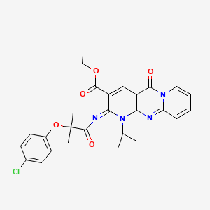 molecular formula C27H27ClN4O5 B11451058 ethyl 6-[2-(4-chlorophenoxy)-2-methylpropanoyl]imino-2-oxo-7-propan-2-yl-1,7,9-triazatricyclo[8.4.0.03,8]tetradeca-3(8),4,9,11,13-pentaene-5-carboxylate 