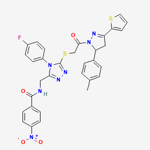 molecular formula C32H26FN7O4S2 B11451108 N-{[4-(4-Fluorophenyl)-5-({2-[5-(4-methylphenyl)-3-(thiophen-2-YL)-4,5-dihydro-1H-pyrazol-1-YL]-2-oxoethyl}sulfanyl)-4H-1,2,4-triazol-3-YL]methyl}-4-nitrobenzamide 