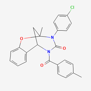 molecular formula C25H21ClN2O3 B11451182 3-(4-chlorophenyl)-2-methyl-5-(4-methylbenzoyl)-2,3,5,6-tetrahydro-4H-2,6-methano-1,3,5-benzoxadiazocin-4-one 