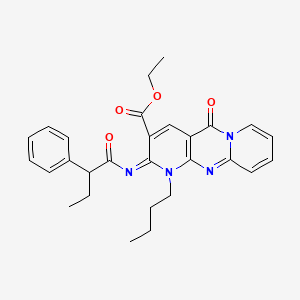 molecular formula C28H30N4O4 B11451283 ethyl 7-butyl-2-oxo-6-(2-phenylbutanoylimino)-1,7,9-triazatricyclo[8.4.0.03,8]tetradeca-3(8),4,9,11,13-pentaene-5-carboxylate 