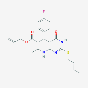 molecular formula C22H24FN3O3S B11451301 Prop-2-en-1-yl 2-(butylsulfanyl)-5-(4-fluorophenyl)-7-methyl-4-oxo-3,4,5,8-tetrahydropyrido[2,3-d]pyrimidine-6-carboxylate 