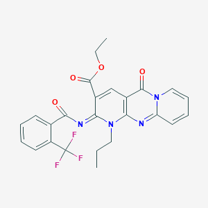 molecular formula C25H21F3N4O4 B11451345 ethyl 2-oxo-7-propyl-6-[2-(trifluoromethyl)benzoyl]imino-1,7,9-triazatricyclo[8.4.0.03,8]tetradeca-3(8),4,9,11,13-pentaene-5-carboxylate 