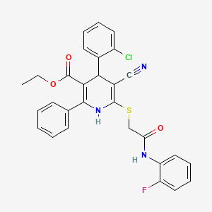 molecular formula C29H23ClFN3O3S B11451671 Ethyl 4-(2-chlorophenyl)-5-cyano-6-({2-[(2-fluorophenyl)amino]-2-oxoethyl}sulfanyl)-2-phenyl-1,4-dihydropyridine-3-carboxylate 