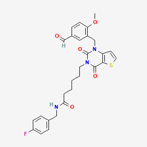 molecular formula C28H28FN3O5S B11451753 N-(4-fluorobenzyl)-6-(1-(5-formyl-2-methoxybenzyl)-2,4-dioxo-1,2-dihydrothieno[3,2-d]pyrimidin-3(4H)-yl)hexanamide 