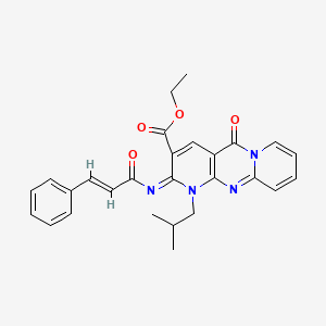 molecular formula C27H26N4O4 B11451774 ethyl 7-(2-methylpropyl)-2-oxo-6-[(E)-3-phenylprop-2-enoyl]imino-1,7,9-triazatricyclo[8.4.0.03,8]tetradeca-3(8),4,9,11,13-pentaene-5-carboxylate 