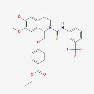 molecular formula C29H29F3N2O5S B11451860 Ethyl 4-[(6,7-dimethoxy-2-{[3-(trifluoromethyl)phenyl]carbamothioyl}-1,2,3,4-tetrahydroisoquinolin-1-YL)methoxy]benzoate 