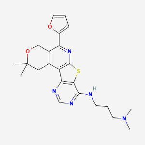 molecular formula C23H27N5O2S B11451933 N-[8-(furan-2-yl)-4,4-dimethyl-5-oxa-11-thia-9,14,16-triazatetracyclo[8.7.0.02,7.012,17]heptadeca-1(10),2(7),8,12(17),13,15-hexaen-13-yl]-N',N'-dimethylpropane-1,3-diamine 