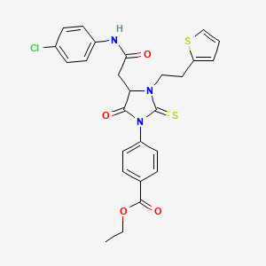 molecular formula C26H24ClN3O4S2 B11451953 Ethyl 4-(4-{2-[(4-chlorophenyl)amino]-2-oxoethyl}-5-oxo-3-[2-(thiophen-2-yl)ethyl]-2-thioxoimidazolidin-1-yl)benzoate 