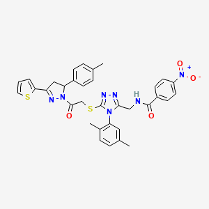 molecular formula C34H31N7O4S2 B11452015 N-{[4-(2,5-Dimethylphenyl)-5-({2-[5-(4-methylphenyl)-3-(thiophen-2-YL)-4,5-dihydro-1H-pyrazol-1-YL]-2-oxoethyl}sulfanyl)-4H-1,2,4-triazol-3-YL]methyl}-4-nitrobenzamide 