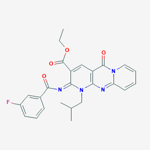 molecular formula C25H23FN4O4 B11452101 ethyl 6-(3-fluorobenzoyl)imino-7-(2-methylpropyl)-2-oxo-1,7,9-triazatricyclo[8.4.0.03,8]tetradeca-3(8),4,9,11,13-pentaene-5-carboxylate 
