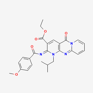 molecular formula C26H26N4O5 B11452113 ethyl 6-(4-methoxybenzoyl)imino-7-(2-methylpropyl)-2-oxo-1,7,9-triazatricyclo[8.4.0.03,8]tetradeca-3(8),4,9,11,13-pentaene-5-carboxylate 