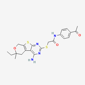 molecular formula C22H24N4O3S2 B11452168 N-(4-acetylphenyl)-2-[(3-amino-12-ethyl-12-methyl-11-oxa-8-thia-4,6-diazatricyclo[7.4.0.02,7]trideca-1(9),2,4,6-tetraen-5-yl)sulfanyl]acetamide 