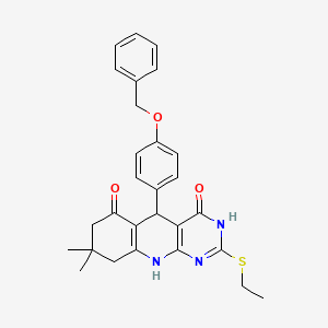 molecular formula C28H29N3O3S B11452198 5-(4-(benzyloxy)phenyl)-2-(ethylthio)-8,8-dimethyl-7,8,9,10-tetrahydropyrimido[4,5-b]quinoline-4,6(3H,5H)-dione 