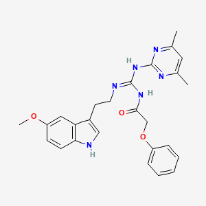 molecular formula C26H28N6O3 B11452216 N-[(E)-[(4,6-dimethylpyrimidin-2-yl)amino]{[2-(5-methoxy-1H-indol-3-yl)ethyl]amino}methylidene]-2-phenoxyacetamide 