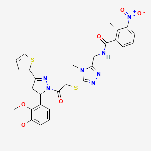 molecular formula C29H29N7O6S2 B11452235 N-{[5-({2-[5-(2,3-Dimethoxyphenyl)-3-(thiophen-2-YL)-4,5-dihydro-1H-pyrazol-1-YL]-2-oxoethyl}sulfanyl)-4-methyl-4H-1,2,4-triazol-3-YL]methyl}-2-methyl-3-nitrobenzamide 